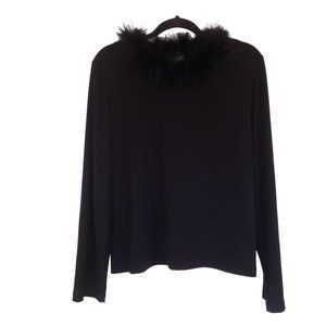 Vintage Claudia Richards Blouse size XL fMarabou eather trim collar black long s